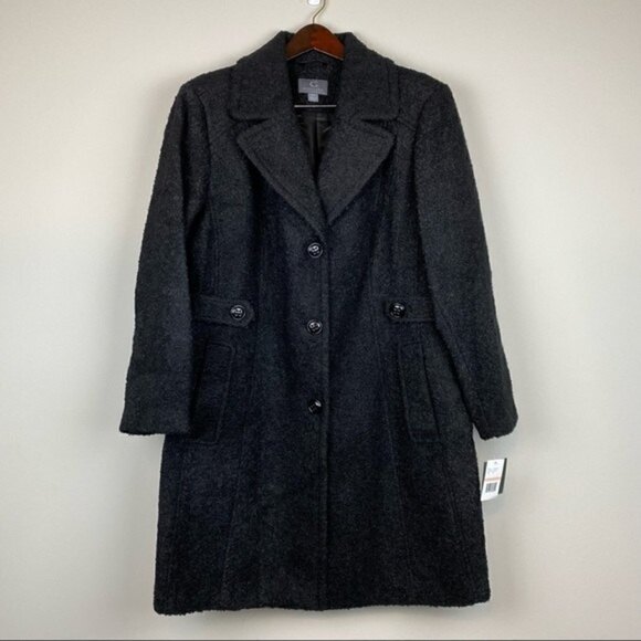 Gallery New York Plus Notch Collar Boucle Wool Blend Coat Black Size 2X NWT - Picture 3 of 11